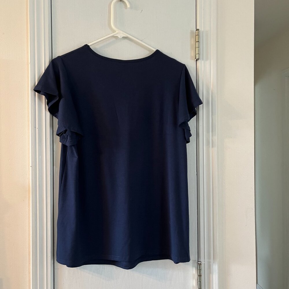 Navy Ruffle-Sleeve Tee - Picture 2 of 2